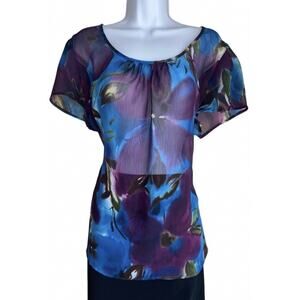 Y2K Maurices Women's Plus Size 20 Floral Purse Boho Sheer Tropical Tunic Blouse